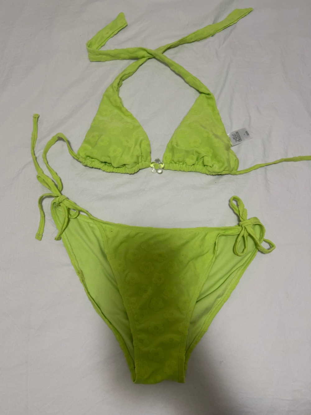 Neon Lime Triangle Bikini Top & Halter Set